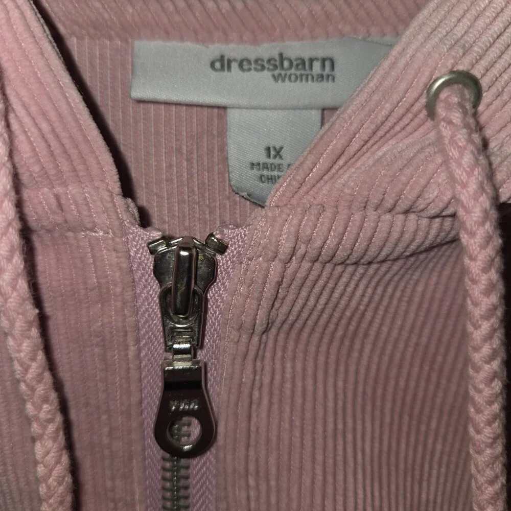 Dressbarn Women Pink Corduroy Zip Up Jacket Hoodie - Picture 4 of 6